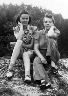 Anna (Hennessy) Wesenberg and Eileen (O'Toole) Hennessy, at Tetagouche Falls, Bathurst, circa 1940.