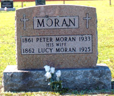 Gravestone of Peter and Lucy Moran located in the Our Lady of Mount Carmel Church graveyard on the Howard Road, Blackville, NB. 