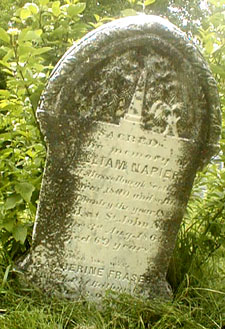 Sacred to the memory of William Napier Born in Musselburough, Scotland in the year 1800 and settled in this country in the year 18__ ________ Saint John, NB. Died 3rd August, 1869 Aged 69 years. His wife Catherine Fraser, died ___ 18__ Bathurst, NB.